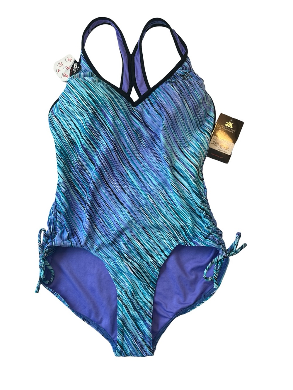 NWT, ZeroXposur Blue & Turquoise Striped One-Piece Swimsuit